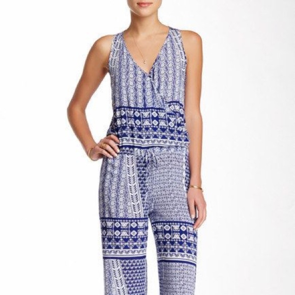 Navy & white batik look jumpsuit Sz Large